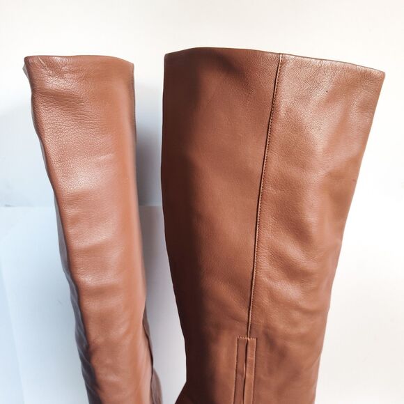 Cole Haan Knee High Tall Riding Boots Size 11 Leather Camel Tan Block Heel Prep - Picture 8 of 11